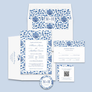 Klassisk kinoiserie Monogram Wedding Favor Runt Klistermärke