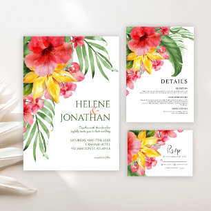 Modern Elegant Blommigt Tropical Destination Weddi Tack Kort