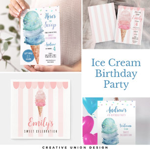 Blue Ice Cream Födelsedagsfest Inbjudan - Valfri å