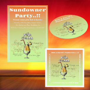 Sundowner Pina Colada Cocktail Party Inbjudningar