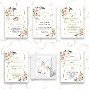 Charm Watercolor  Cream Blommigt Bröllop Inbjudningar