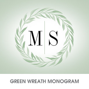 Grön krans monogram bröllop inbjudningar