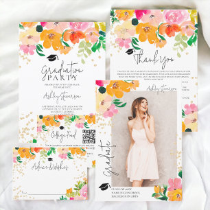 Guld glitter blommigt fotobotaniskt studenten tack kort