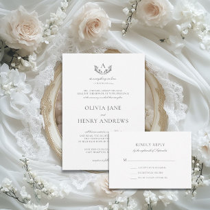 Olivia Classic Grått Monogram Catholik Bröllop Inbjudningar