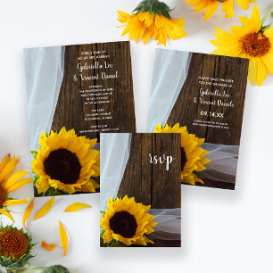 Rustic Gult Solros Barn Wood Bröllop OSA Kort