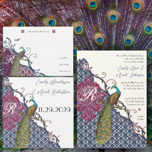 Cassis Lila Neo Lemon Peacock Peony Birdcage Inbjudningar