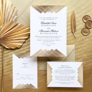 Geometric Black Guld Gatsby Bröllop OSA Kort