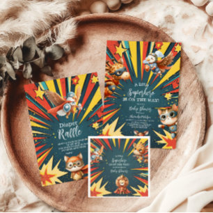 Roligt Animals Superassistance Baby Shower Inbjudningar