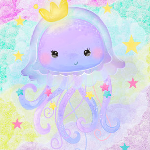 Cute Lila Princess Jellyfish Girl Baby Shower Inbjudningar