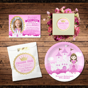 Fairytale Princess Girl Birthday Rosa Tack Runt Klistermärke