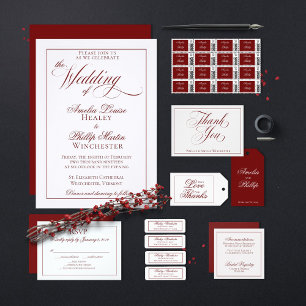 Inbjudan till elegant Garnet Red and White Wedding