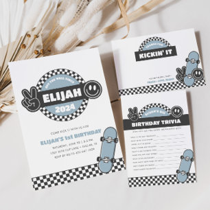 Boys Checkboard Groovy Hippie Birthday Anteckningskort