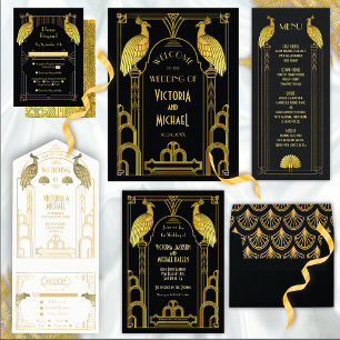 Art Deco Nouveau talar Easy Party Guld & Black Inbjudningar