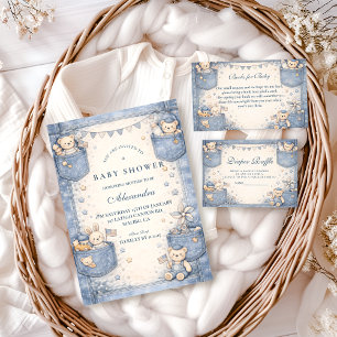 Vintage Blå Jeans Pocket Vänners Babyshower Inbjudningar