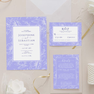 Elegant Periwinkle Blommigt Handmade Modern Bröllo Inbjudningar