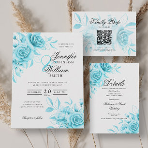 Elegant bröllop OSA Turcos Watercolor Blommigt Kort