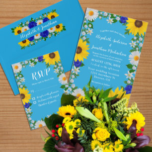 Sommar Himlar Blue Blommigt Bröllop Inbjudningar