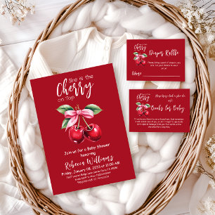 Red Cherry on Top Coquette Rosa Bow Baby Shower Inbjudningar