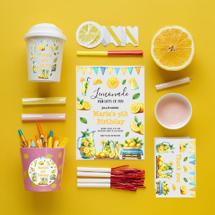 Watercolor Gult Lemonade Födelsedagsfest Invati Inbjudningar