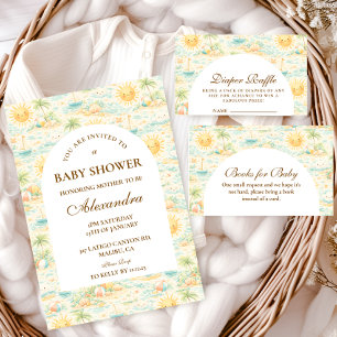 Solig kuststrand Baby Shower Inbjudningar