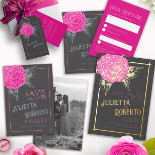 Bläck kamellia bröllop rosa grått brun OSA kort
