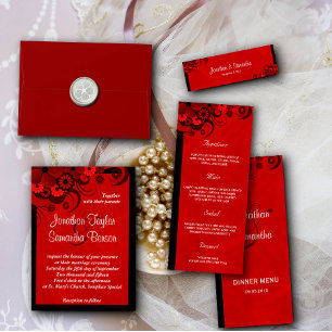 Mörk Crimson Red Blommigt Gothic Wedding bjudande Inbjudningar