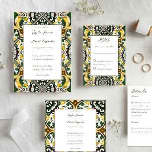 Grönt gult vintage Medelhavet bröllop Presentaskar