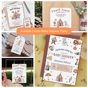 Roligt Circus Animal Boy Baby Shower Inbjudningar