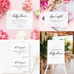 Klassisk Elegant Kalligrafi Twin Baby Shower Inbjudningar