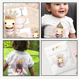 Queen Bee är nedtryckt i Rosa och Cute Flower Kron T Shirt