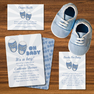Oh Baby   Baby Shower Dusty Blue Boy Baby Shower Inbjudningar
