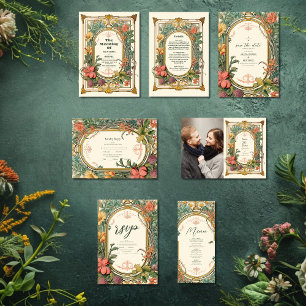 Vintage Blommigt Art nouveau Bröllop OSA Kort