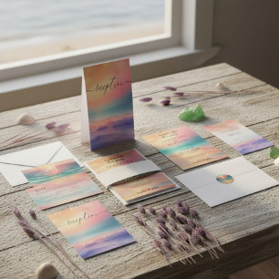 Rosa Grön Ocean Strand Akvarell Signatur Ons Program