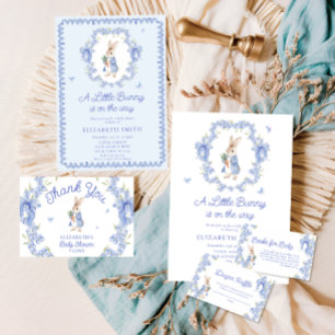 Blue Cute Peter Rabbit Baby Shower Inbjudningar