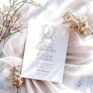 Elegant Monogram Höst Blommig Vapen Bröllop Inbjudningar
