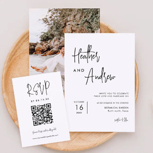 Kalligrafi - minimalistisk QR-kod för Bröllop OSA Kort