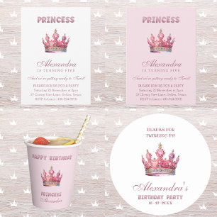 Rosa Krona Girl Princess Birthday Tack Runt Klistermärke
