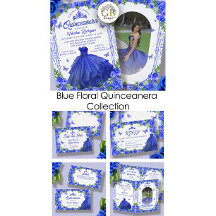 Royal Blue Glitter Blommigt Quinceanera OSA Kort