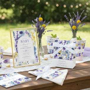 Lila Gult Watercolor Wildblomma Baby Shower Inbjudningar