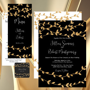Elegant Black and White med Guld Löv Bröllop Fyrkantigt Klistermärke