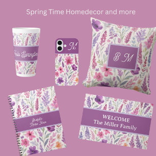 Romantisk lila rosa Pastel Botanical Vår Meadow Fyrkantig Klocka