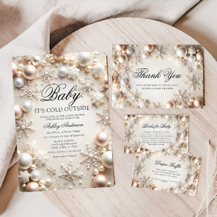 Pearls och Snöflingor Baby Shower Inbjudningar
