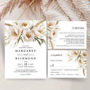 Rustic Boho Ivory Blommigt Bröllop Tack Kort