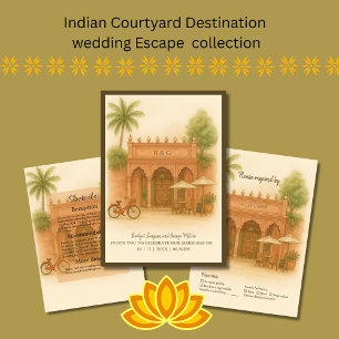 indisk Courtyard Destinations bröllop Escape Inbjudningar