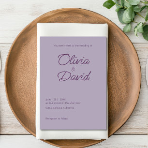 Elegant minimalistisk lilak dimma Bröllop Inbjudningar