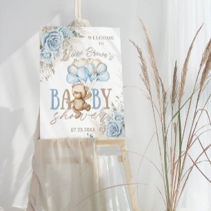 Nalle Blue Blommigt Pampas Grass Baby Shower Inbjudningar