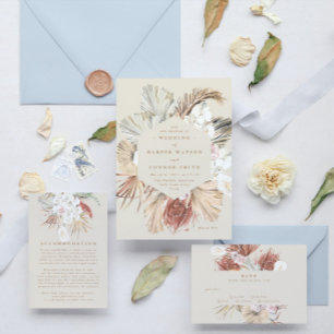 Cream Pampas Torkade Grass Blommigt Jungle Bröllop Inbjudningar