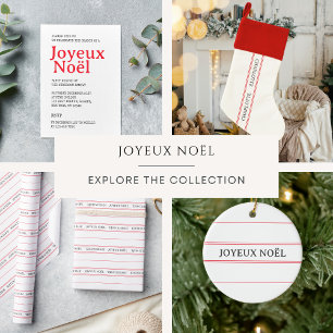 Fransk "Joyeux Noël" Red Rand Family Namn Julgransprydnad Keramik