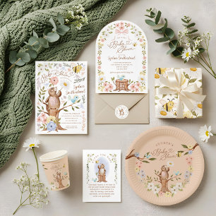 Vattenfärgat Blommigt Skogsskog med nitat björn Presentpapper