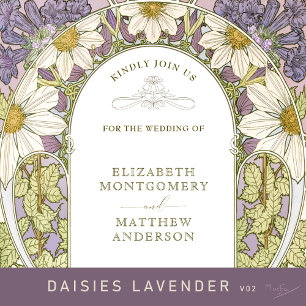 Lavender Marguerite Daisy Bröllop Art nouveau Inbjudningar
